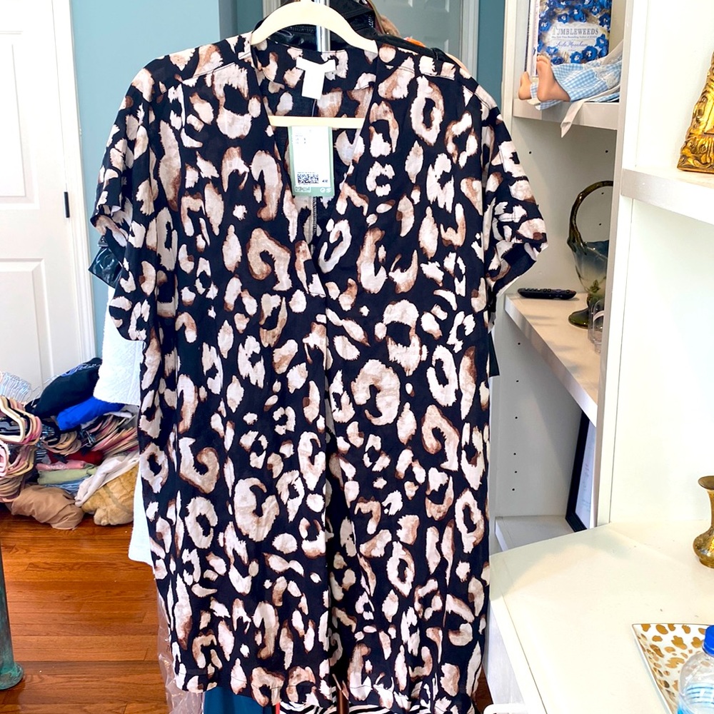 NWT H&M Leopard Print Button Front Shirt Dress Size S